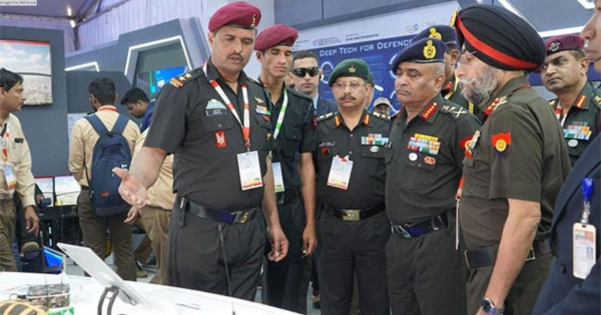 Army Chief General Manoj Pande reviews innovative projects undertaken by personnel at Aero India